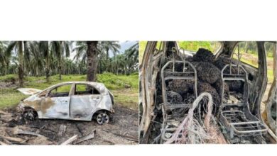 Suami isteri kempunan kereta terbakar selepas curi tandan sawit