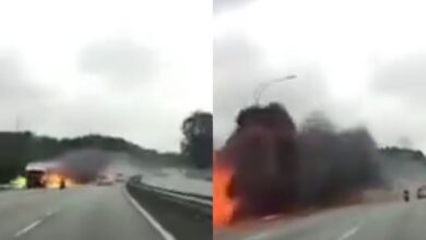 [VIDEO] Macam aksi dalam filem motosikal elak lori terbakar