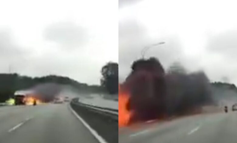 [VIDEO] Macam aksi dalam filem motosikal elak lori terbakar