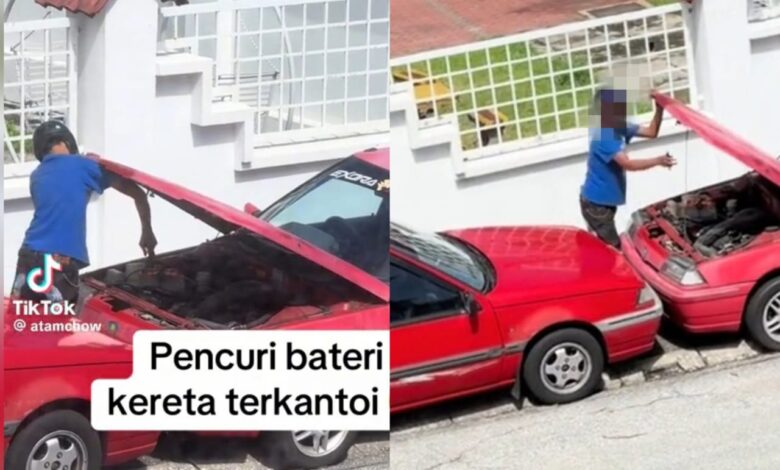 [VIDEO] ‘Terkantoi’ tak jadi curi bateri kereta