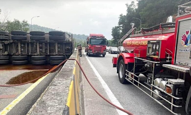 Pemandu maut lori tangki terbalik di Lebuh Raya KL-Karak