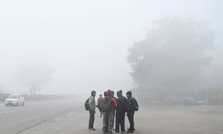 Kesesakan trafik di Delhi akibat kabus tebal