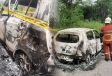 Kereta penerbit filem musnah terbakar di jalan raya