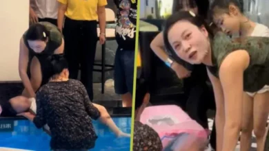 Terjun kolam pakai cheongsam, topeng rawatan muka selamat budak lemas