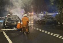 Kereta terbakar selepas berlanggar, lapan termasuk lima sekeluarga selamat