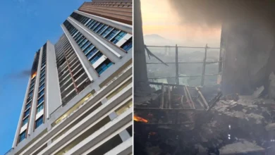Tiga sesak nafas pangsapuri terbakar