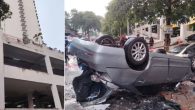 Pekerja kedai cuci kereta parah, kereta dipandu terjunam dari tingkat 3