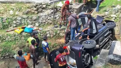 4 seriously injured after car plunges into ditch
