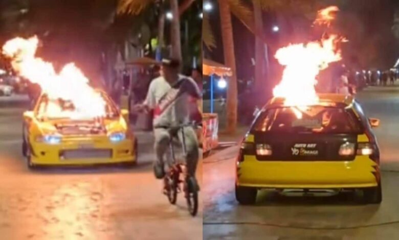 Kereta ‘Ghost Rider’ keluar api sambil beraksi