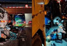 Dua maut, 16 cedera nahas bas persiaran dengan dua lori