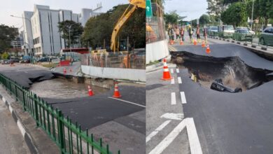 Kereta ditelan lubang benam 3 meter