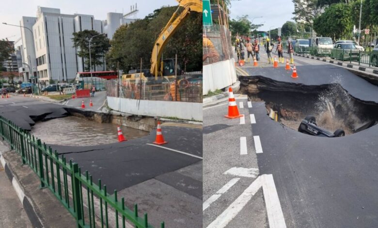 Kereta ditelan lubang benam 3 meter