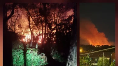 Kawasan hutan di Jalan Kiambang Sari 1, dekat FELDA Sungai Buaya dilapor terbakar semalam membabitkan keluasan kira-kira 24.28 hektar. - Foto ihsan FB / HAZMIR BAHARI