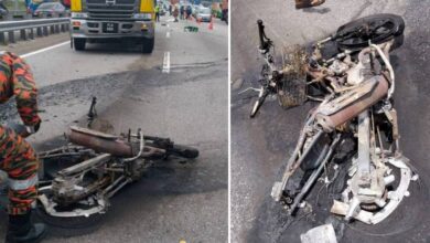 Lelaki maut nahas tiga kenderaan, motosikal hangus dijilat api