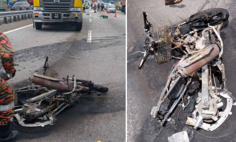 Lelaki maut nahas tiga kenderaan, motosikal hangus dijilat api