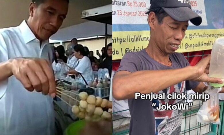 ‘Kembar’ Jokowi jual makanan depan sekolah