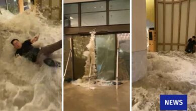 Pintu hotel pecah dibadai Taufan Super Ragasa