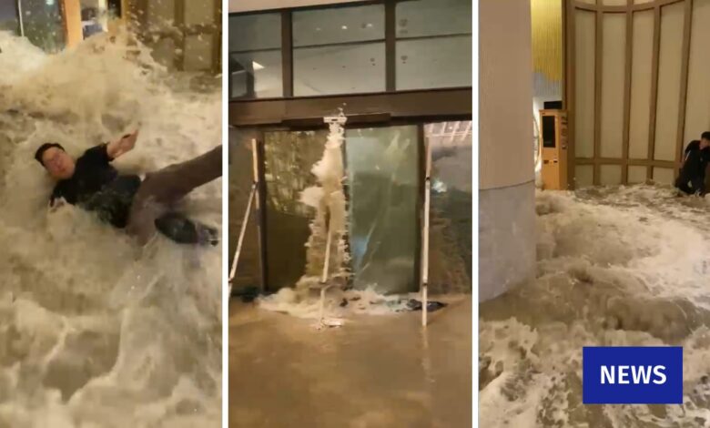 Pintu hotel pecah dibadai Taufan Super Ragasa