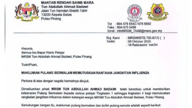 Jangkitan influenza: MRSM Tun Abdullah Ahmad Badawi benar pelajar pulang, ikuti PdPR