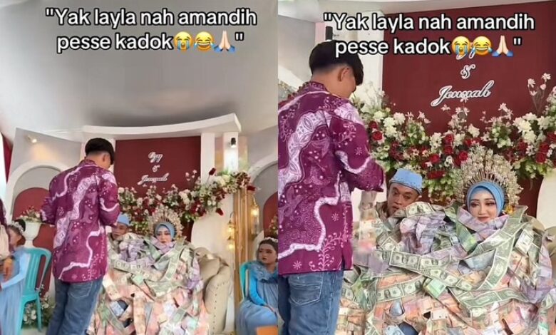 Pengantin tersenyum kena ‘bungkus’ dengan wang