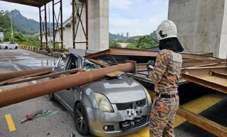 Pemandu wanita selamat, kereta dihempap runtuhan binaan