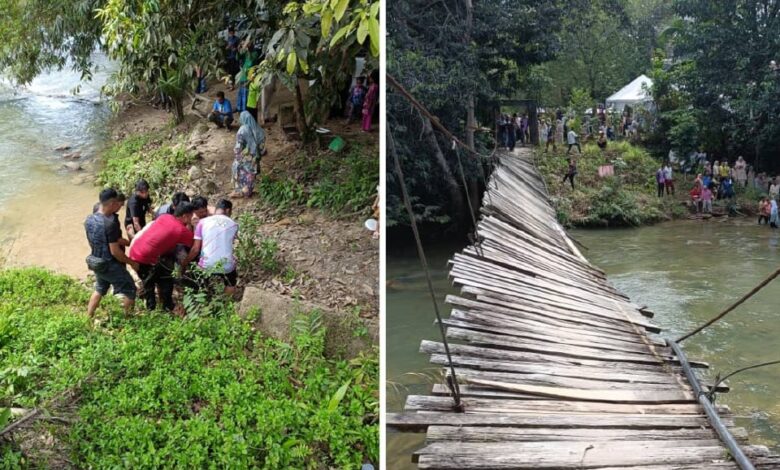 Titi gantung runtuh, lebih 50 tetamu kenduri kahwin jatuh sungai