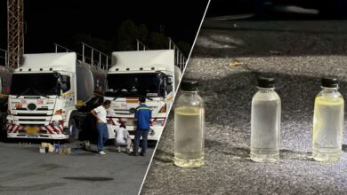 3 pemandu lori tangki kebas diesel, ganti air