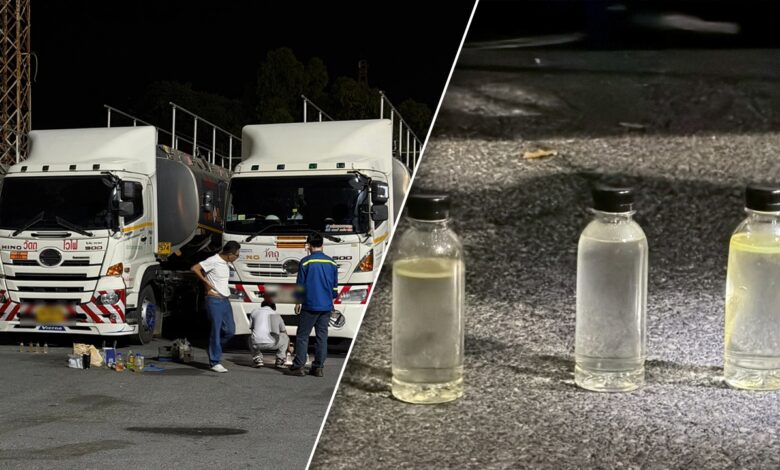 3 pemandu lori tangki kebas diesel, ganti air