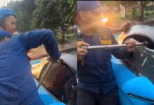 Tingkap Porsche kena pecah dengan bomba