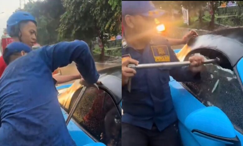 Tingkap Porsche kena pecah dengan bomba