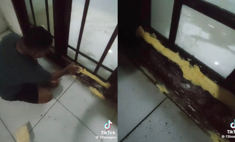 Lelaki guna mentega jadi benteng banjir