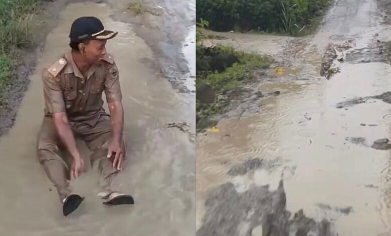 Penghulu mandi lumpur, jalan 6 kilometer rosak belum dibaiki