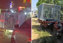 Motosikal bawa sangkar ‘kurung’ manusia