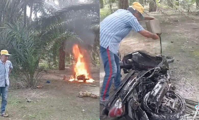 Lelaki bakar motosikal, tak tahan kerap ‘merajuk’