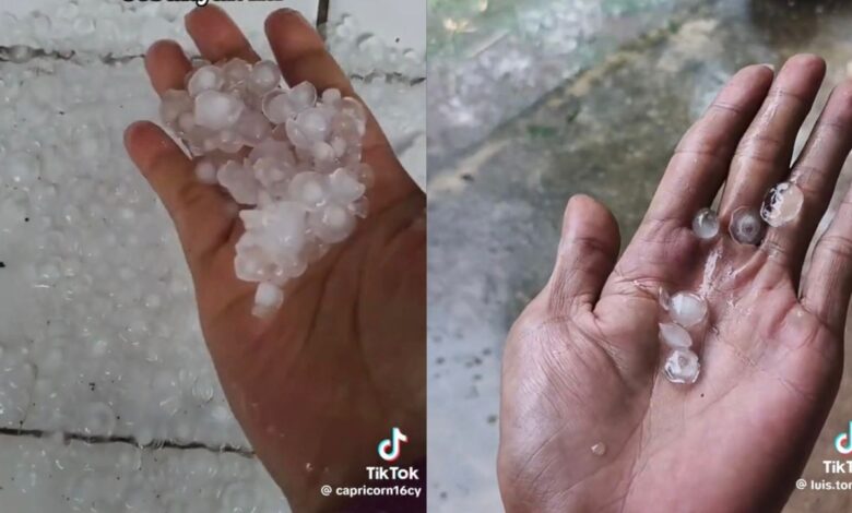 Penduduk teruja kutip hujan ais