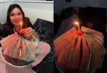 Isteri senyum lebar dapat sejambak wang ganti kek hari jadi