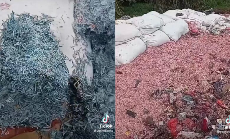 Cebisan wang menimbun di tempat pelupusan sampah