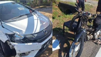 Pelajar 14 tahun bawa 3 kanak-kanak membonceng untuk ke sekolah parah motosikal langgar kereta guru
