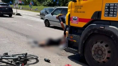 Wanita parah kaki kiri digilis selepas basikal ditunggang bergesel dengan lori