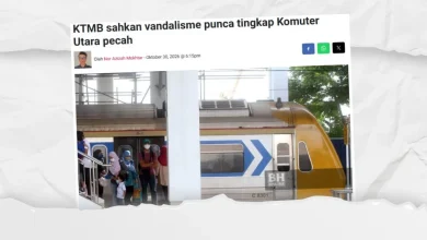 Remaja 14 tahun ditahan, mengaku baling batu, pecahkan cermin tren KTMB