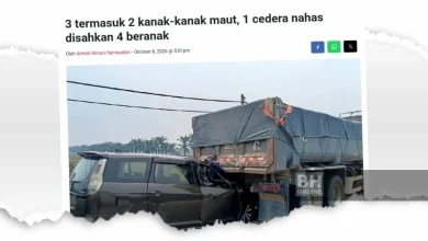 3 beranak maut: SUV rempuh lori berhenti di bahu jalan sebab tayar pecah