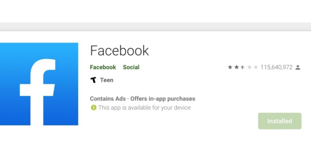 The Facebook rating has recently dropped from 4.0 to 2.6 on Google Play Store