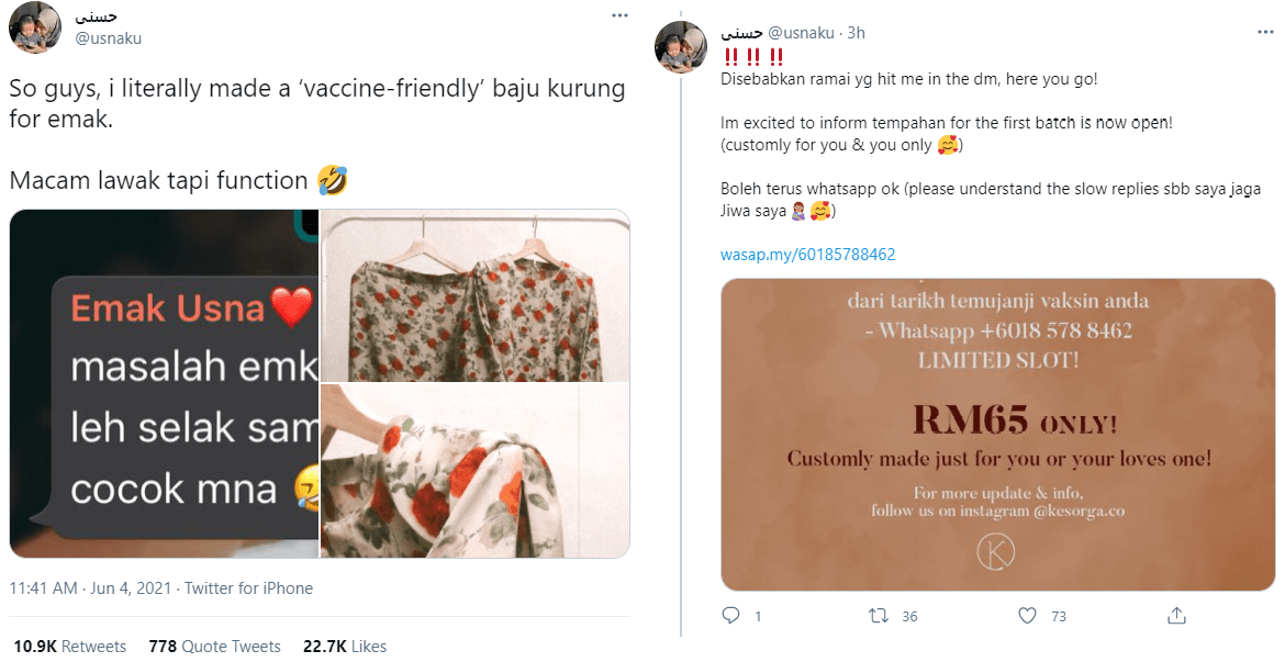 Baju Kurung ‘Mesra Vaksin’ Laku Keras Di Twitter
