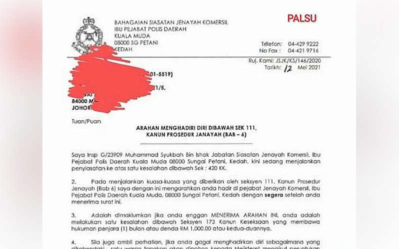 Surat saksi rentas negeri palsu - Di Lelong