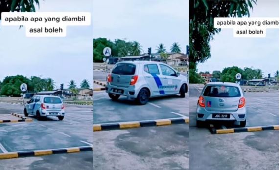 Pelajar Sekolah Memandu Panik, Parkir Kereta Atas Pembahagi Jalan ...