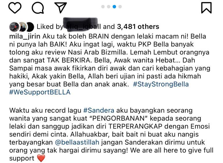 Mila Jirin, Rakan Artis Sokong Bella Cari Bahagia Sendiri