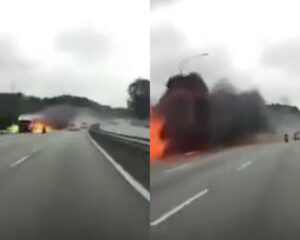 [VIDEO] Macam aksi dalam filem motosikal elak lori terbakar