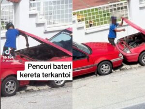 [VIDEO] ‘Terkantoi’ tak jadi curi bateri kereta