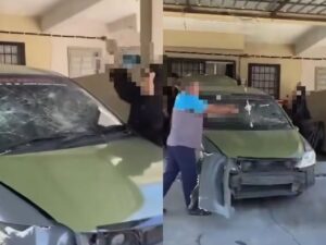 [VIDEO] Pecah cermin kereta selepas nak kena tarik