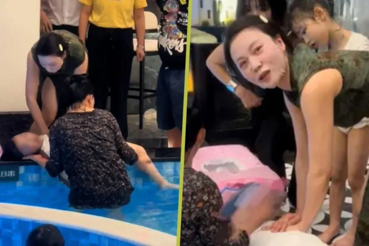 Terjun kolam pakai cheongsam, topeng rawatan muka selamat budak lemas